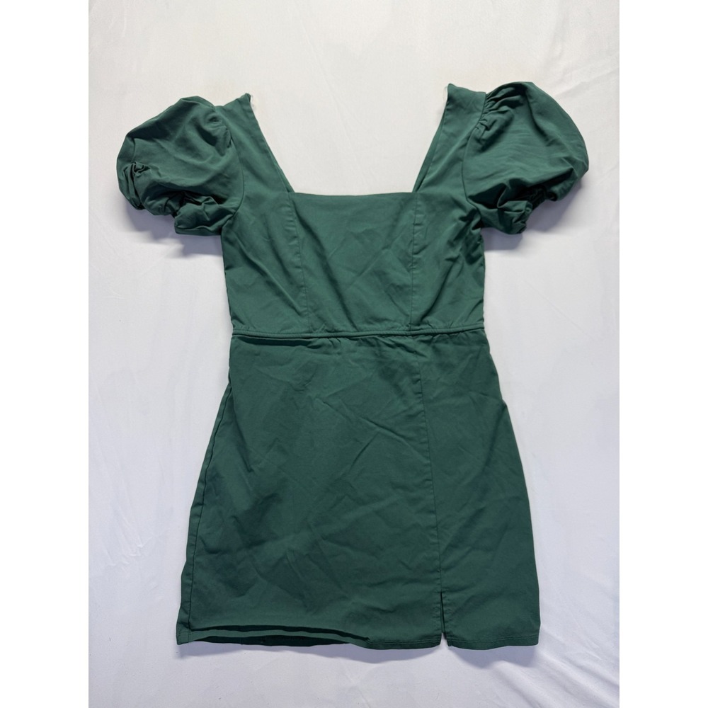 Trixxi Bodycon Mini Dress Womens XL Green Puff Sleeve Square Neck Back Zip Party